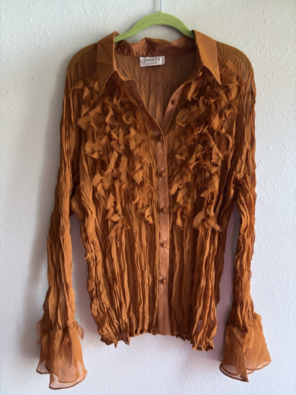 Dress-U-11 by Sharon Women's Rust Ruffled Button-Up Blouse